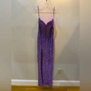 Purple strapless sequins formal gown